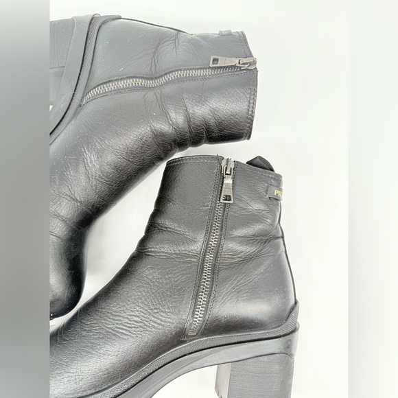 Prada Black leather Lug sole logo Chelsea Boots block heel EU 38.5 - Picture 9 of 16